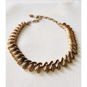 Francois (of Coro) Brushed Gold Tone Triple Leaf Link Choker Necklace Signed 17"